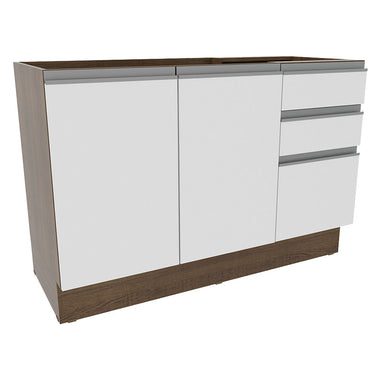 Balcão Gabinete de Pia Madesa Glamy 120 cm 2 Portas e 3 Gavetas (Sem Tampo e Pia) Rustic/Branco