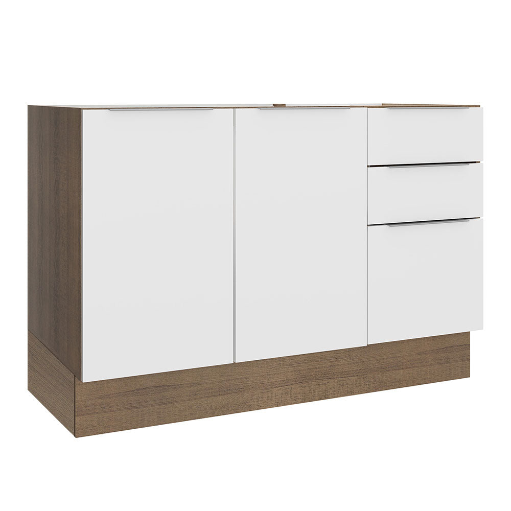Balcão Gabinete de Pia Madesa Stella 2 Portas e 3 Gavetas (Sem Tampo e Pia) Rustic/Branco