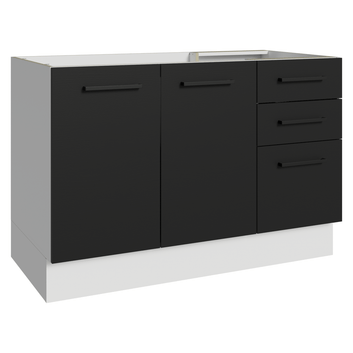 Balcão Gabinete de Pia Madesa Agata 2 Portas e 3 Gavetas (Sem Tampo e Pia) Branco/Preto