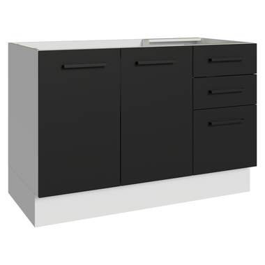 Balcão Gabinete de Pia Madesa Agata 2 Portas e 3 Gavetas (Sem Tampo e Pia) Branco/Preto