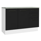 Balcão Cozinha 2 Portas e 3 Gavetas (Com Tampo) Branco/Preto Agata Madesa