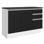 Balcão Cozinha 100% MDF 120 cm 3 Portas e 2 Gavetas Branco/Preto Acordes Madesa