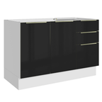 Balcão Gabinete de Pia 120 cm 2 Portas 3 Gavetas (Sem Tampo) Branco/Preto Lux Madesa