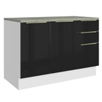 Balcão de Cozinha 120 cm 2 Portas 3 Gavetas Branco/Preto Lux Madesa