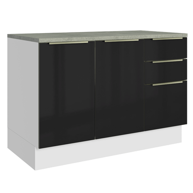 Balcão de Cozinha 120 cm 2 Portas 3 Gavetas Branco/Preto Lux Madesa