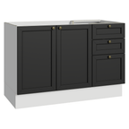Balcão de Pia 120 cm 2 Portas 3 Gavetas (Sem Tampo) Branco/Preto Vik Madesa