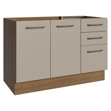 Balcão Gabinete de Pia 2 Portas e 3 Gavetas Rustic/Crema Agata Madesa