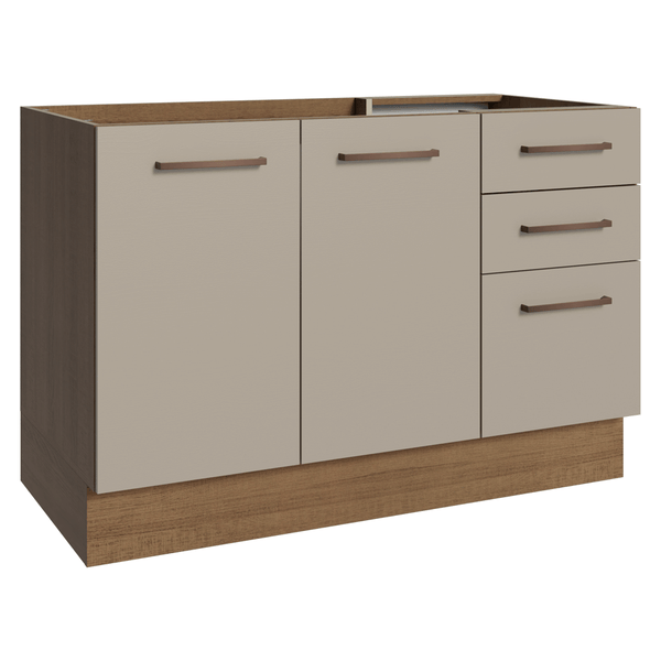 Balcão Gabinete de Pia 2 Portas e 3 Gavetas Rustic/Crema Agata Madesa