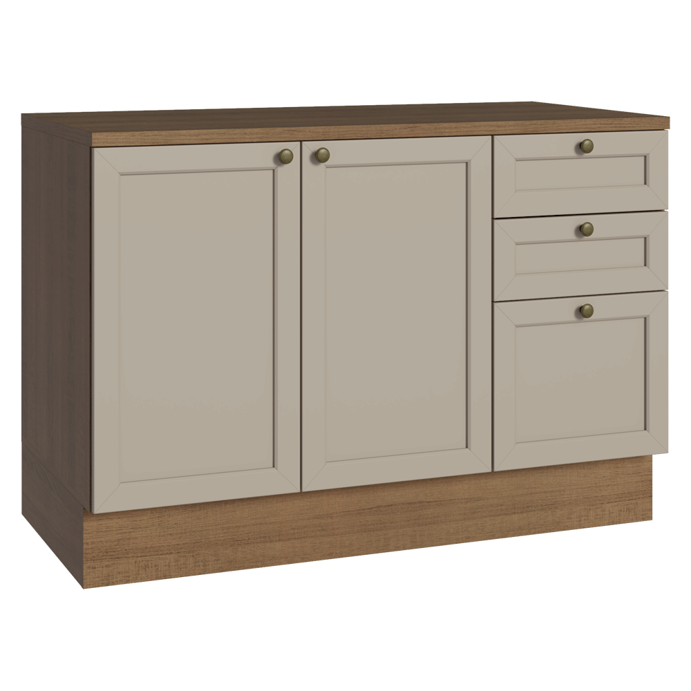Balcão de Pia 120 cm 2 Portas 3 Gavetas (Com Tampo) Rustic/Crema Vik Madesa