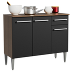 Balcão Gabinete Madesa Emilly 3 Portas e 1 Gaveta Rustic/Preto