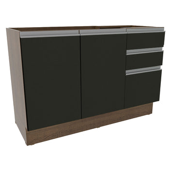 Balcão Gabinete de Pia Madesa Glamy 120 cm 2 Portas e 3 Gavetas (Sem Tampo e Pia) Rustic/Preto