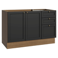 Balcão de Pia 120 cm 2 Portas 3 Gavetas (Sem Tampo) Rustic/Preto Vik Madesa