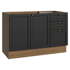 Balcão de Pia 120 cm 2 Portas 3 Gavetas (Sem Tampo) Rustic/Preto Vik Madesa
