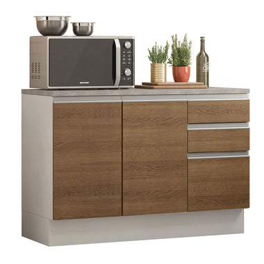 Balcão Madesa Glamy 120 cm 2 Portas e 3 Gavetas (Com Tampo) Branco/Rustic