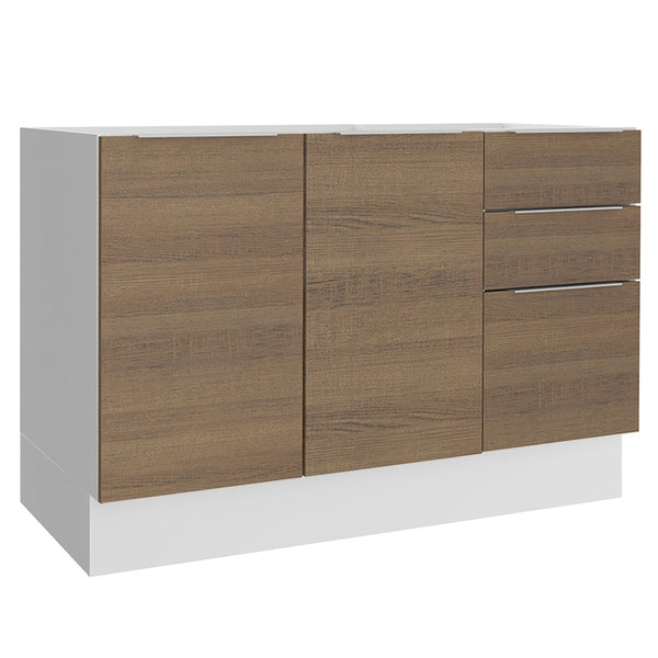 Balcão Gabinete de Pia Madesa Stella 2 Portas e 3 Gavetas (Sem Tampo e Pia) Branco/Rustic