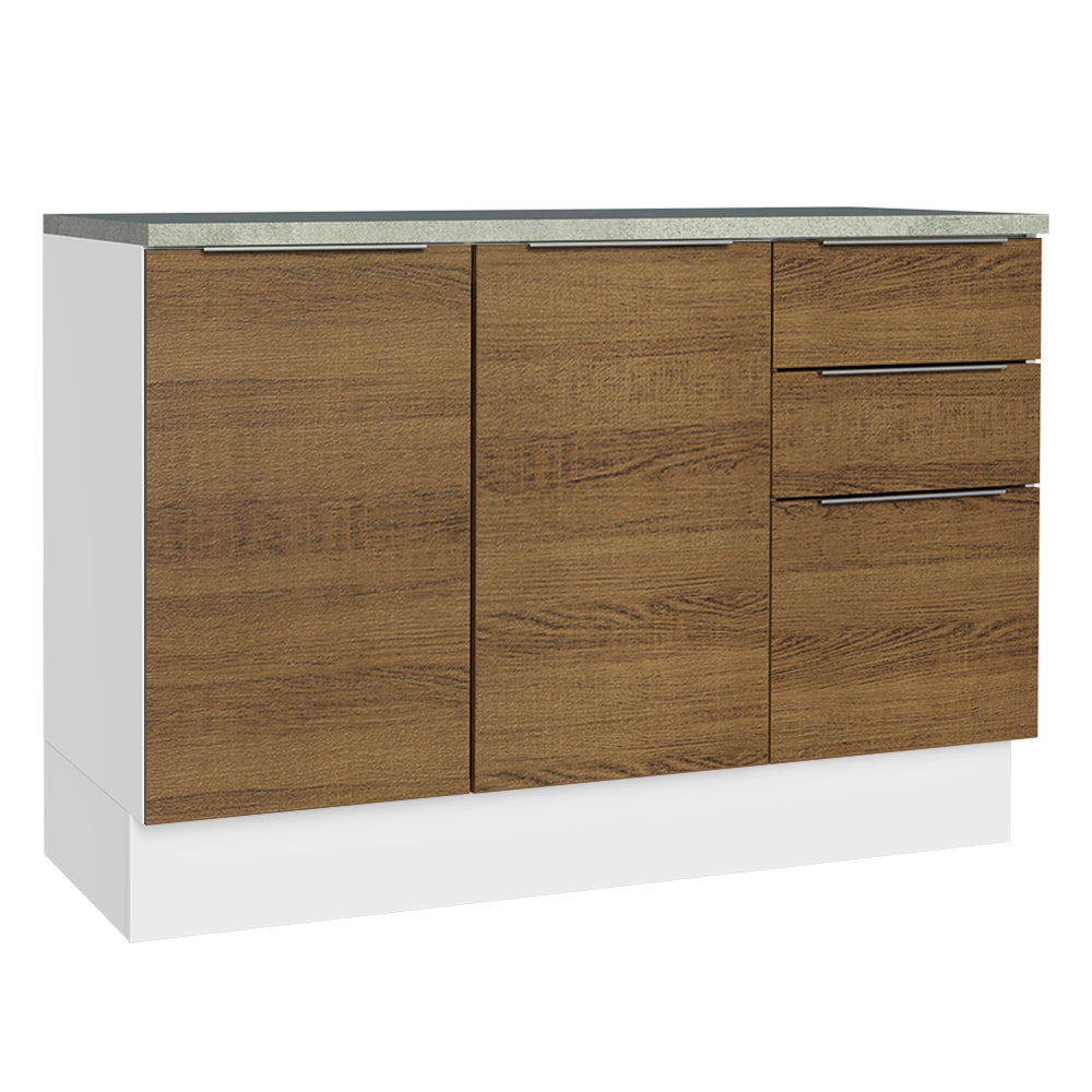 Balcão Cozinha 2 Portas e 3 Gavetas (Com Tampo) Branco/Rustic Stella Madesa