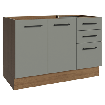 Balcão Gabinete de Pia Madesa Agata 2 Portas e 3 Gavetas (Sem Tampo e Pia) Rustic/Cinza