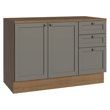 Balcão de Cozinha 120 cm 2 Portas 3 Gavetas Rustic/Cinza Vik Madesa