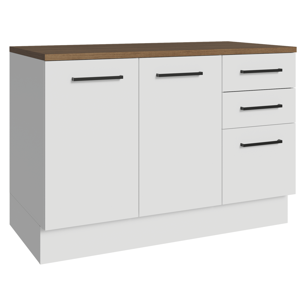 Balcão de Cozinha 120 cm 2 Portas 3 Gavetas Branco Tampo Rustic Agata Madesa