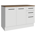 Balcão de Cozinha 120 cm 2 Portas 3 Gavetas Branco Tampo Rustic Agata Madesa