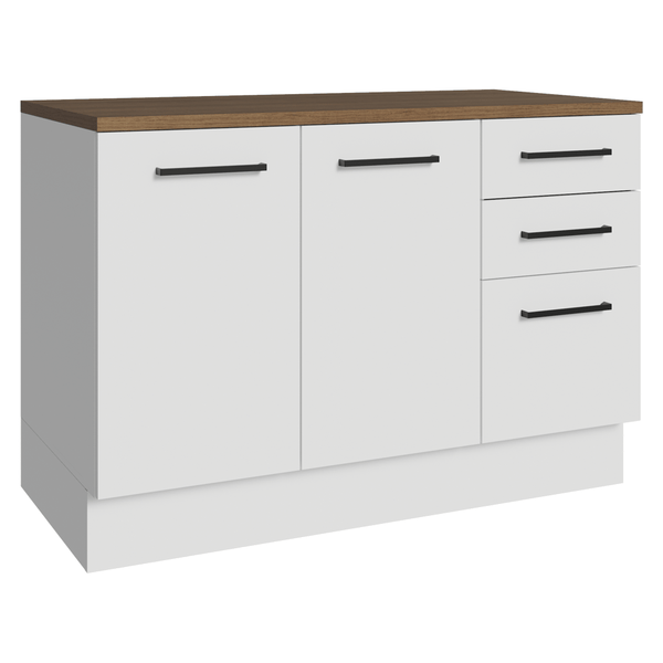 Balcão de Cozinha 120 cm 2 Portas 3 Gavetas Branco Tampo Rustic Agata Madesa