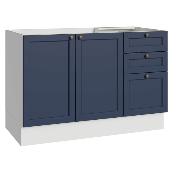 Balcão de Pia 120 cm 2 Portas 3 Gavetas (Sem Tampo) Branco/Azul Vik Madesa