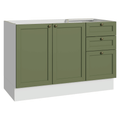 Balcão de Pia 120 cm 2 Portas 3 Gavetas (Sem Tampo) Branco/Verde Vik Madesa