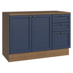 Balcão de Cozinha 120 cm 2 Portas 3 Gavetas Rustic/Azul Vik Madesa