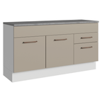 Balcão Gabinete 150 cm 2 Gavetas 2 Portas (Com Tampo) Branco/Crema Agata Madesa