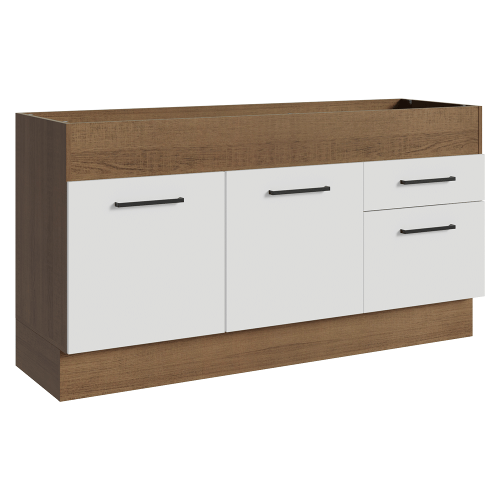Balcão de Pia Madesa Agata 150 cm 2 Portas e 2 Gavetas (Sem Tampo e Pia) Rustic/Branco