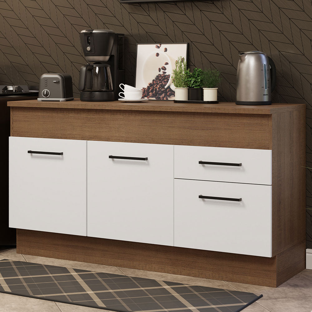 Balcão Madesa Agata 150 cm 2 Portas e 2 Gavetas (Com Tampo) Rustic/Branco