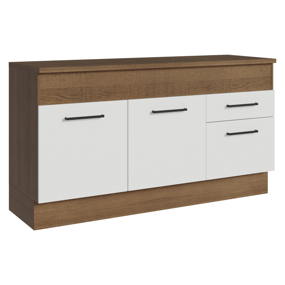 Balcão Madesa Agata 150 cm 2 Portas e 2 Gavetas (Com Tampo) Rustic/Branco