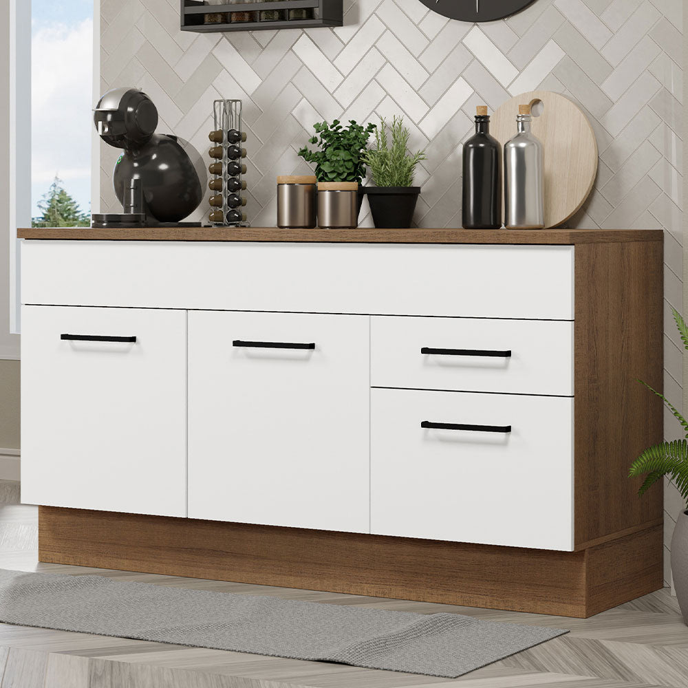Balcão Gabinete Madesa Agata 150 cm 2 Gavetas 2 Portas (Com Tampo) Rustic/Branco