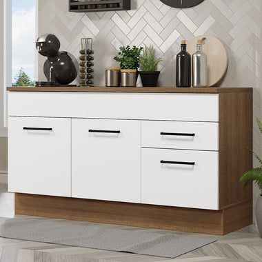 Balcão Gabinete Madesa Agata 150 cm 2 Gavetas 2 Portas (Com Tampo) Rustic/Branco