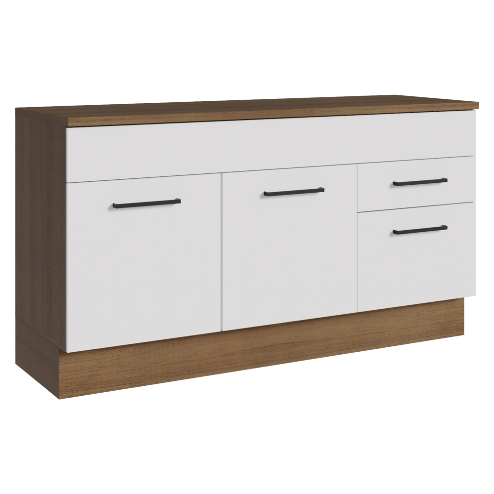 Balcão Gabinete Madesa Agata 150 cm 2 Gavetas 2 Portas (Com Tampo) Rustic/Branco