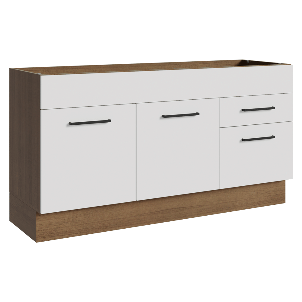 Balcão Gabinete de Pia Madesa Agata 150 cm 2 Portas e 2 Gavetas (Sem Tampo e Pia) Rustic/Branco