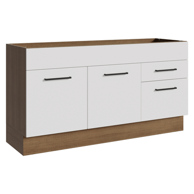 Balcão Gabinete de Pia Madesa Agata 150 cm 2 Portas e 2 Gavetas (Sem Tampo e Pia) Rustic/Branco