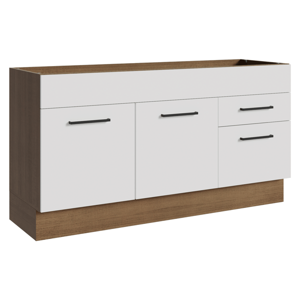 Balcão Gabinete de Pia Madesa Agata 150 cm 2 Portas e 2 Gavetas (Sem Tampo e Pia) Rustic/Branco