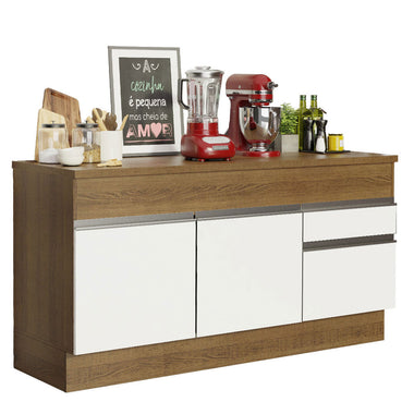 Balcão Madesa Glamy 150 cm 2 Portas e 2 Gavetas (Com Tampo) Rustic/Branco