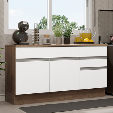 Balcão Gabinete Madesa Glamy 150 cm 2 Gavetas 2 Portas (Com Tampo) Rustic/Branco