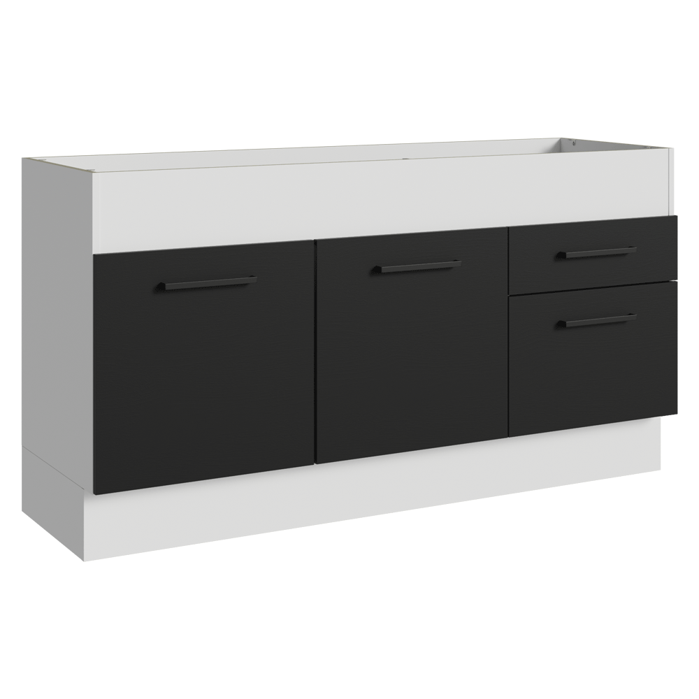 Balcão de Pia Madesa Agata 150 cm 2 Portas e 2 Gavetas (Sem Tampo e Pia) Branco/Preto