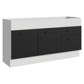 Balcão de Pia Madesa Agata 150 cm 2 Portas e 2 Gavetas (Sem Tampo e Pia) Branco/Preto