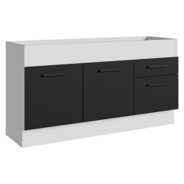 Balcão de Pia Madesa Agata 150 cm 2 Portas e 2 Gavetas (Sem Tampo e Pia) Branco/Preto