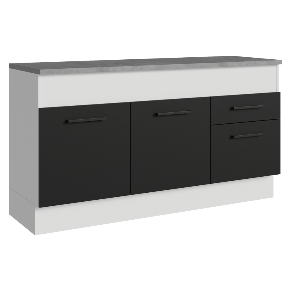 Balcão Madesa Agata 150 cm 2 Portas e 2 Gavetas (Com Tampo) Branco/Preto