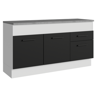 Balcão Madesa Agata 150 cm 2 Portas e 2 Gavetas (Com Tampo) Branco/Preto