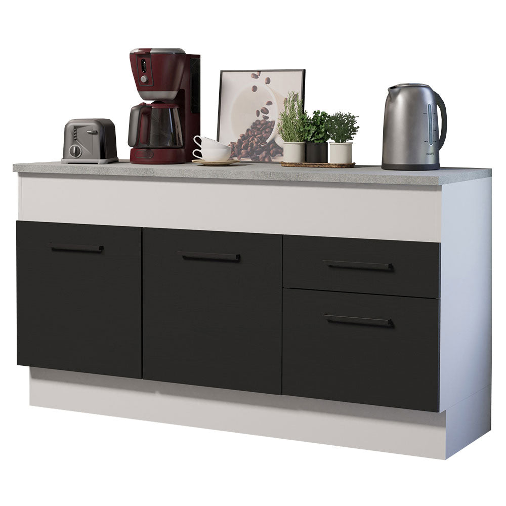 Balcão Madesa Agata 150 cm 2 Portas e 2 Gavetas (Com Tampo) Branco/Preto