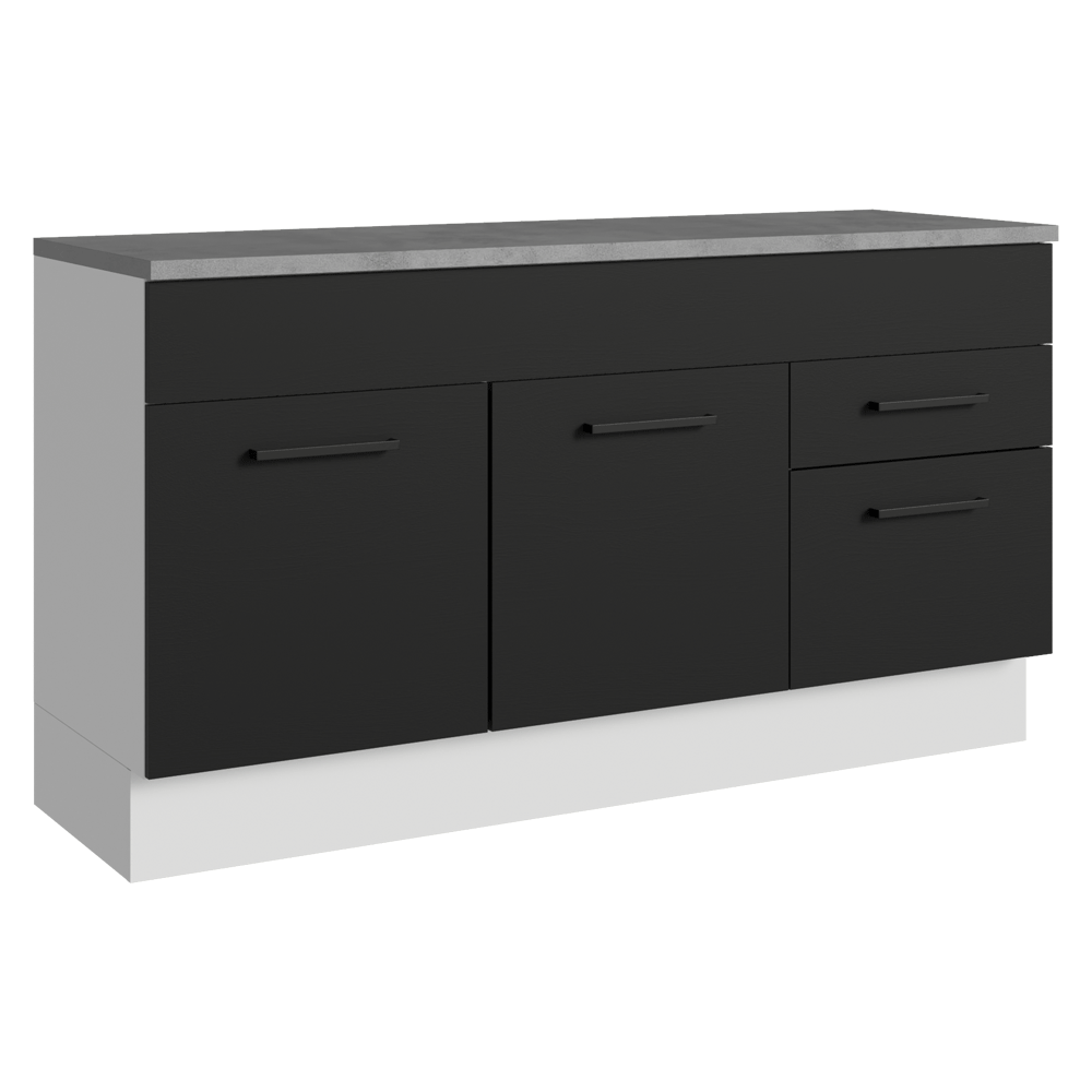 Balcão Gabinete Madesa Agata 150 cm 2 Gavetas 2 Portas (Com Tampo) Branco/Preto