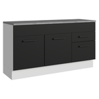 Balcão Gabinete Madesa Agata 150 cm 2 Gavetas 2 Portas (Com Tampo) Branco/Preto