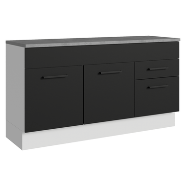Balcão Gabinete Madesa Agata 150 cm 2 Gavetas 2 Portas (Com Tampo) Branco/Preto