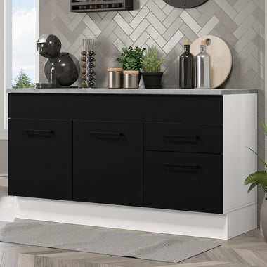 Balcão Gabinete Madesa Agata 150 cm 2 Gavetas 2 Portas (Com Tampo) Branco/Preto